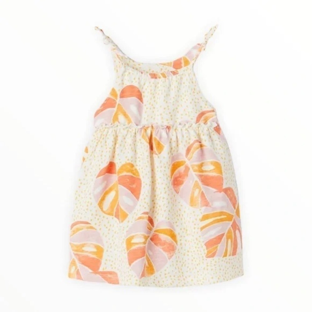 ZARA Kids | Cream & Orange | Sleeveless Leaf Print Dress 3/4 Y